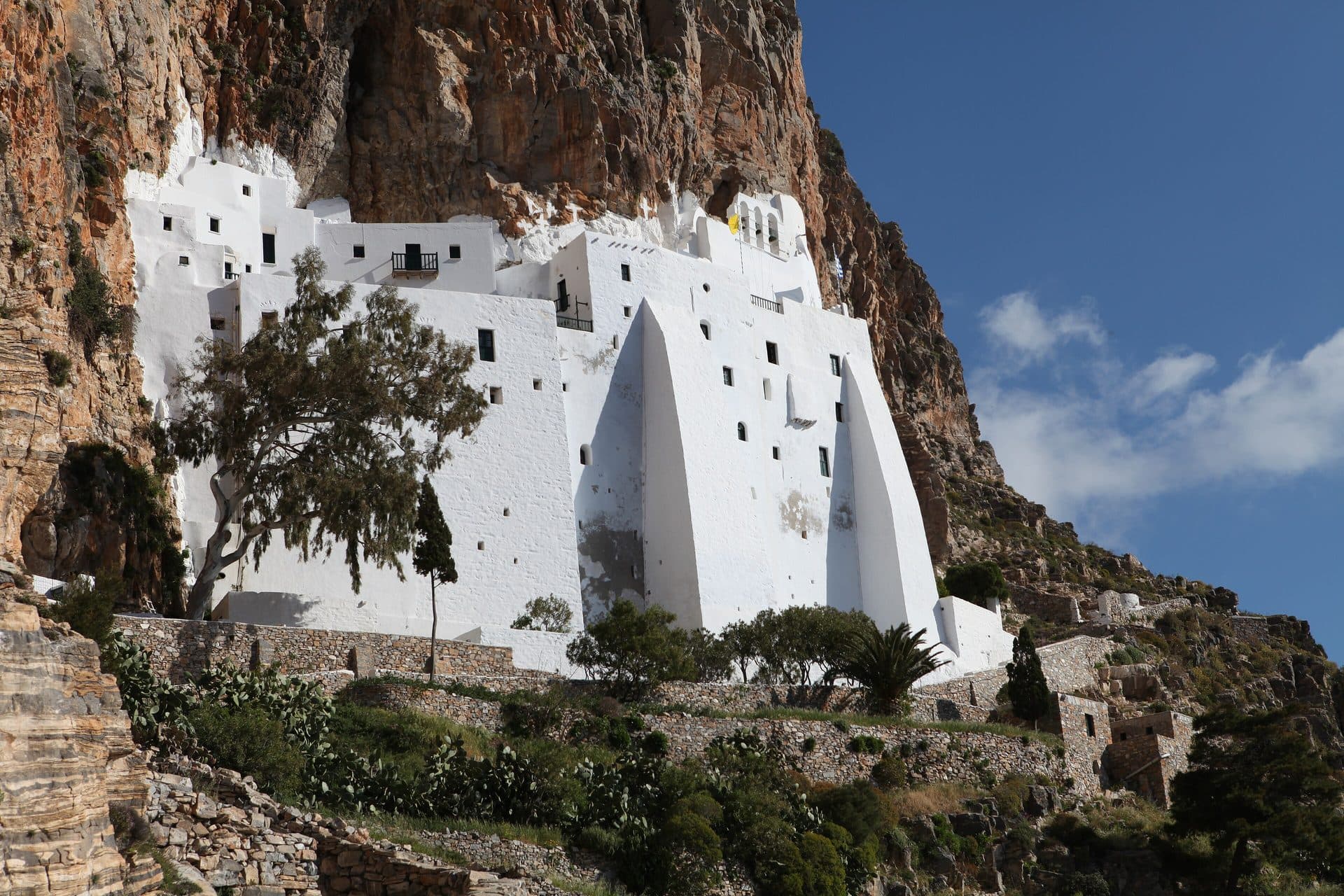 Hozoviotissa Monastery built into the cliff on Amorgos