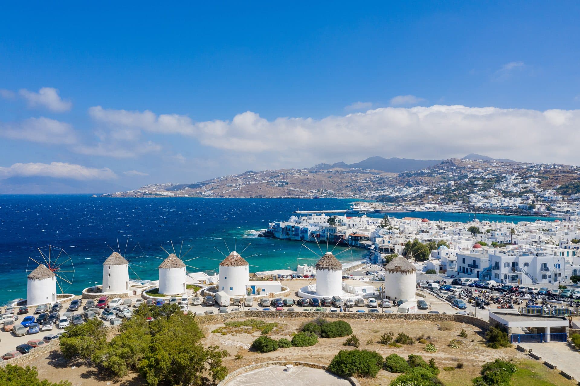 The windmills and white houses of Mykonos