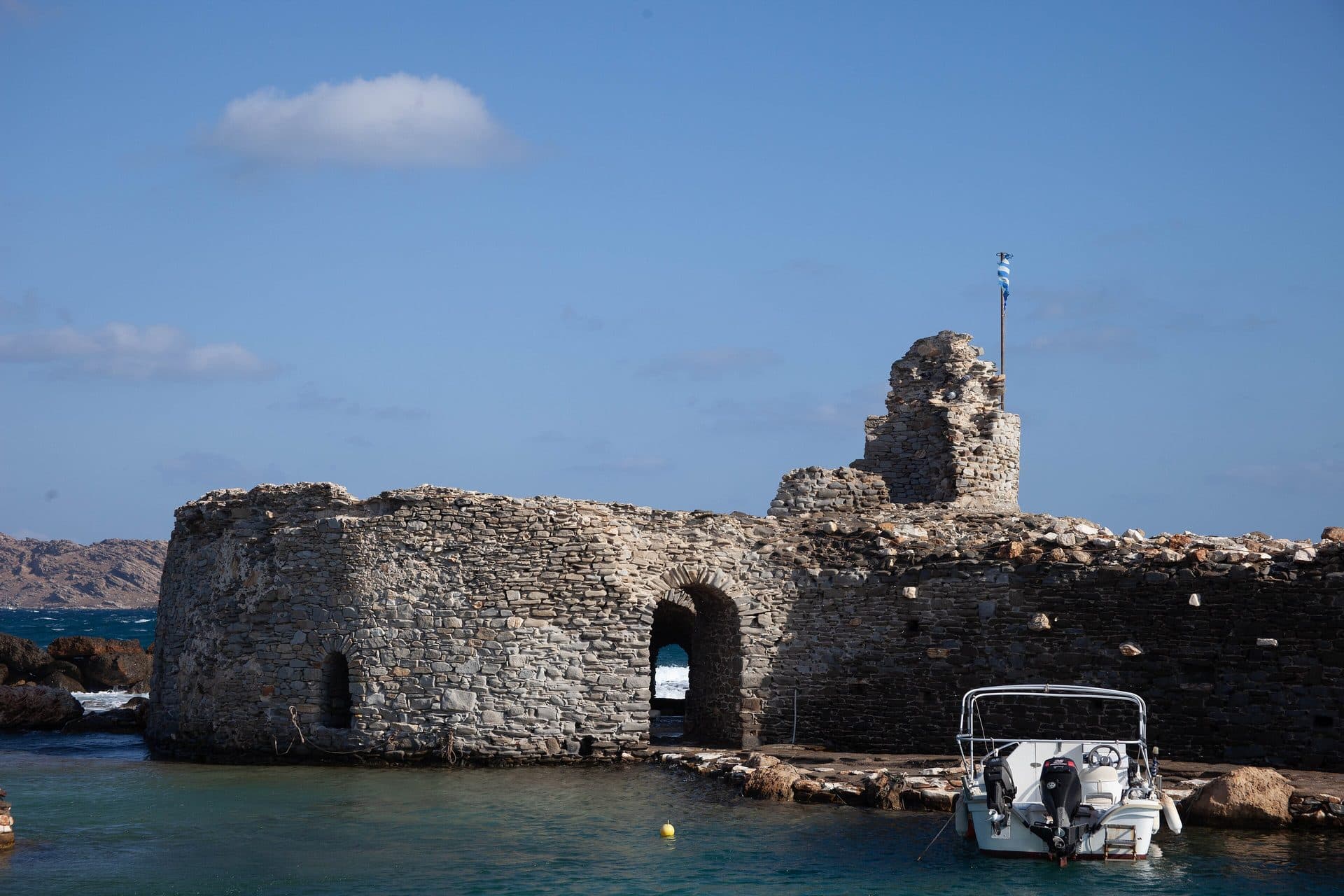 The Venetian castle in the harbour of Naoussa, Paros