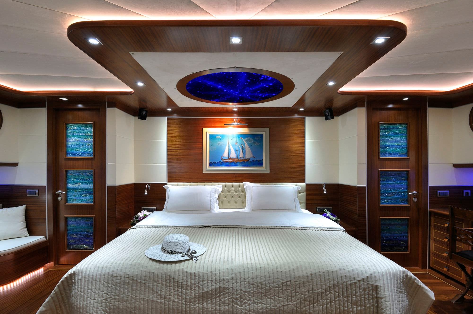 Master cabin with a king-size bed