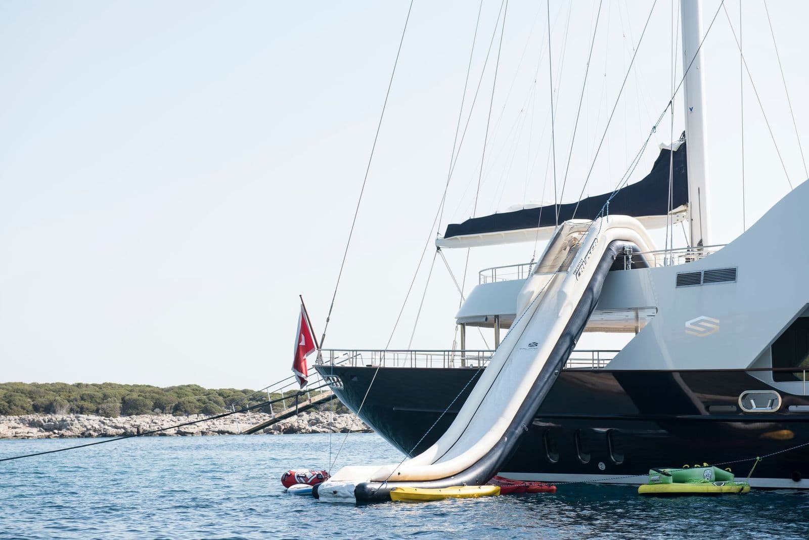 The sea slide running from the upper deck of M/S MEIRA into the sea