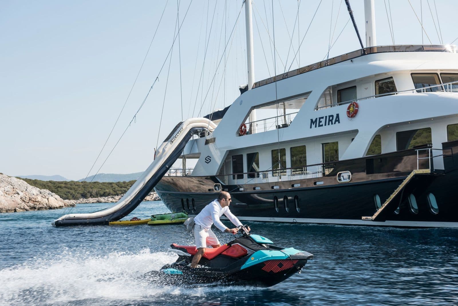 Jet skiing in front of M/S MEIRA
