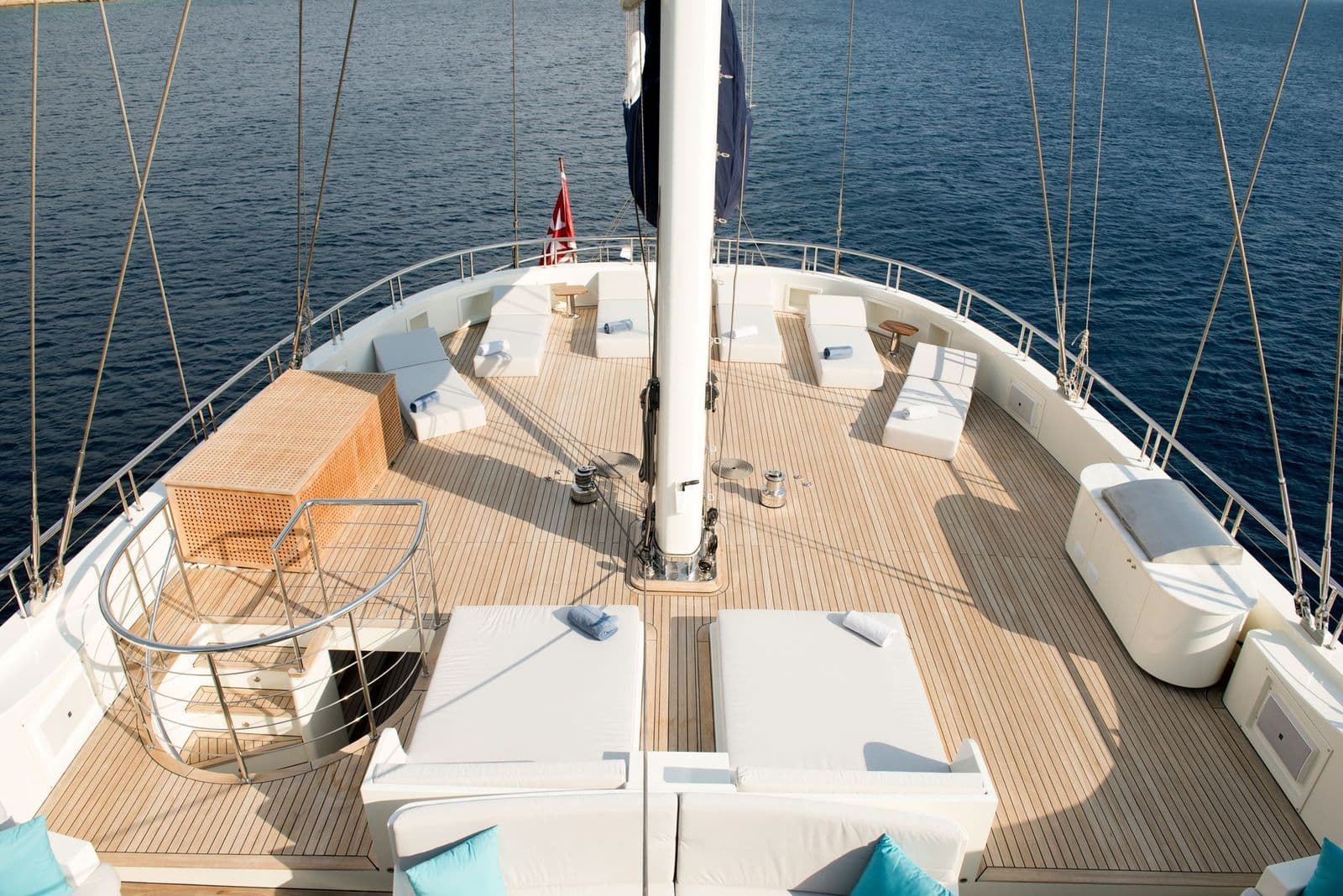 Sun pads and seating area on the foredeck