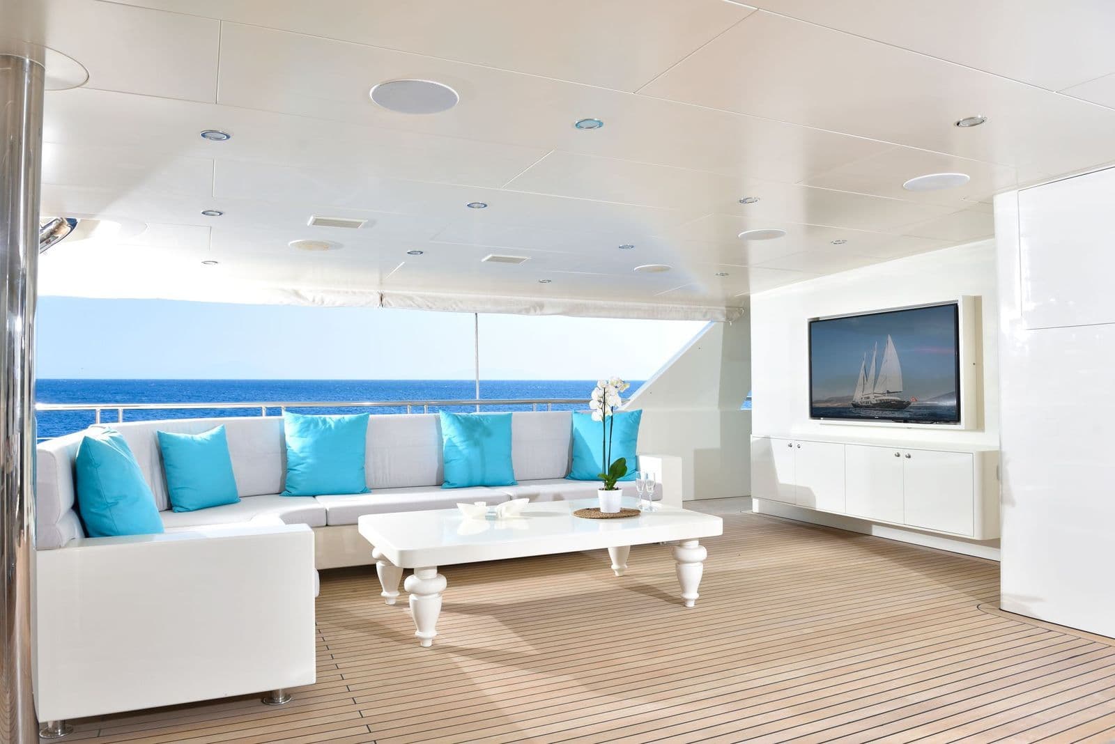 Seating group and television in the sky lounge