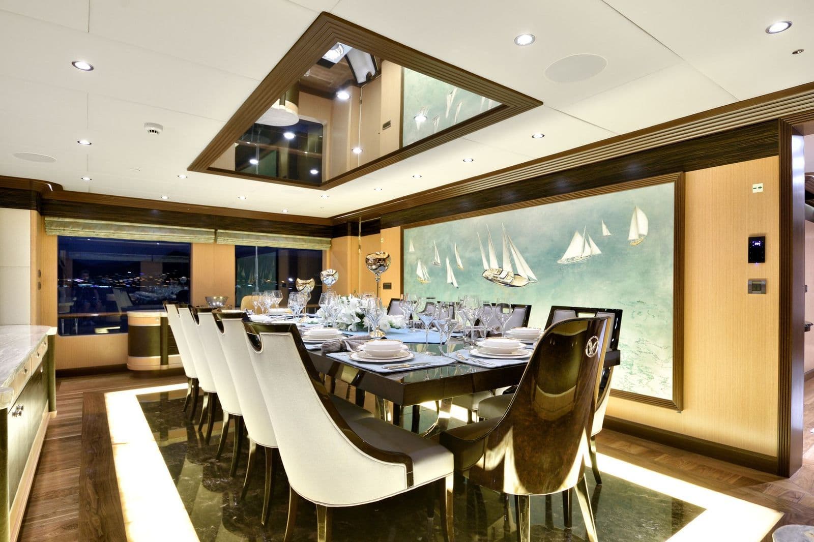 The dining table in the saloon