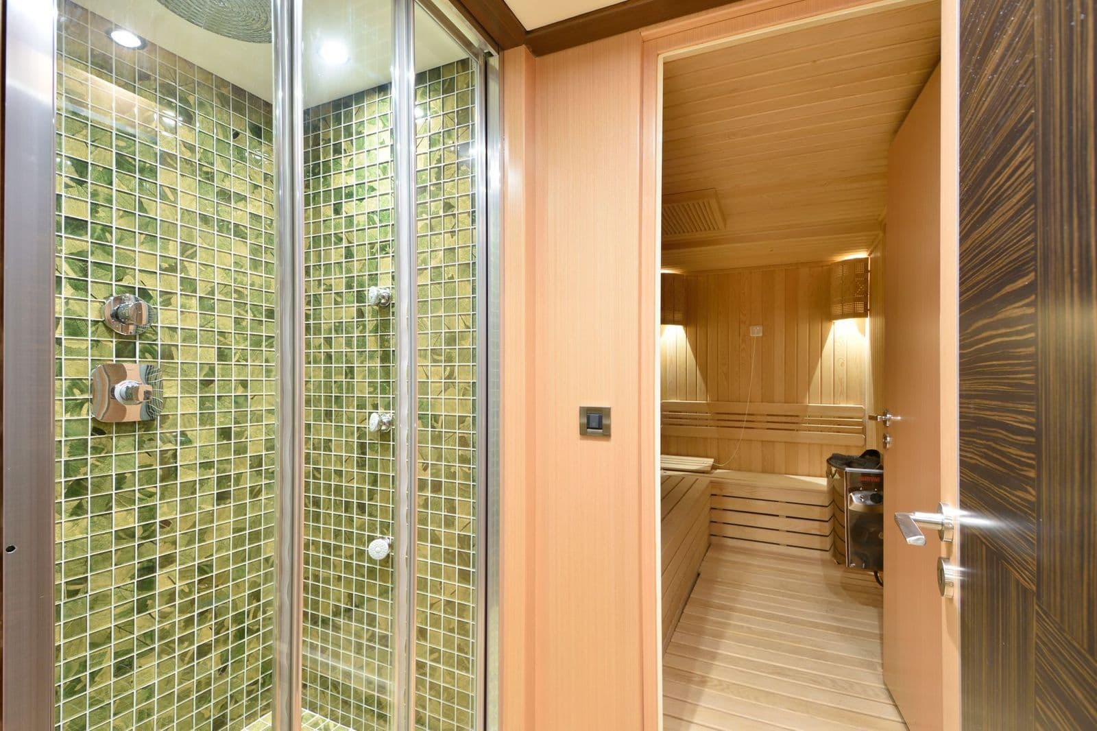 Sauna and shower area