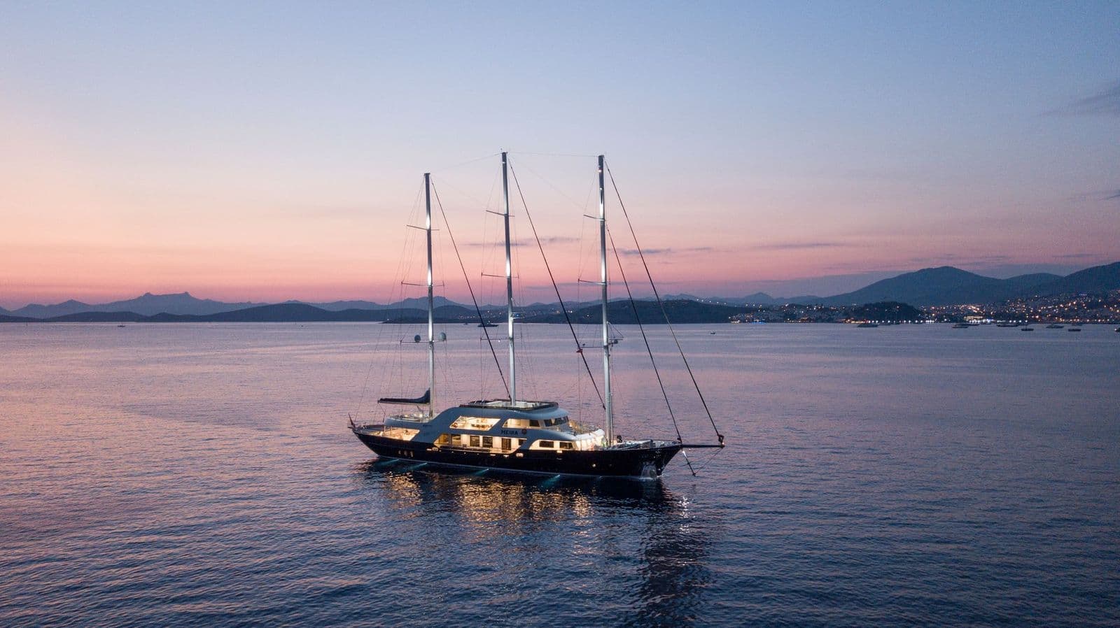 M/S MEIRA at anchor at sunset