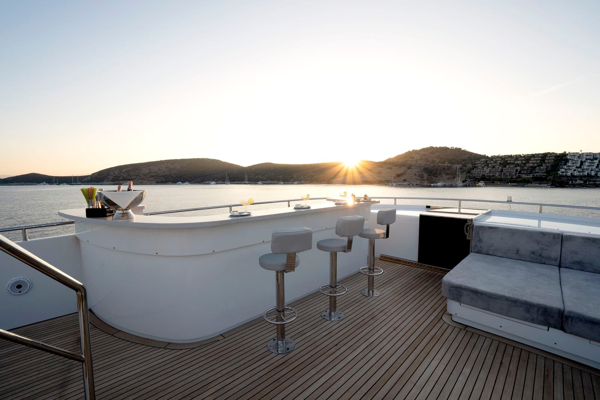 Sunset at the flybridge bar