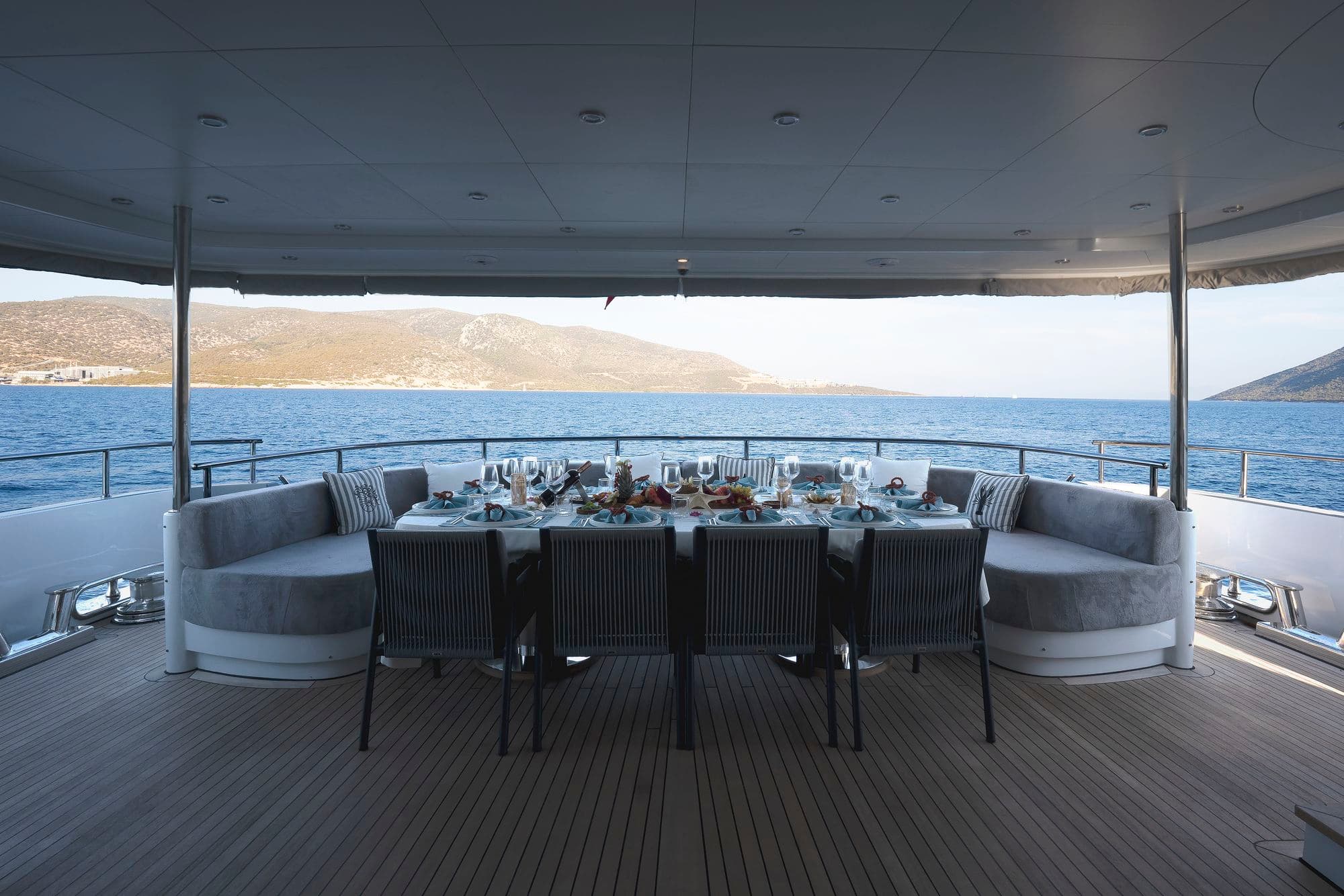 Dining area with a sea view on the aft deck