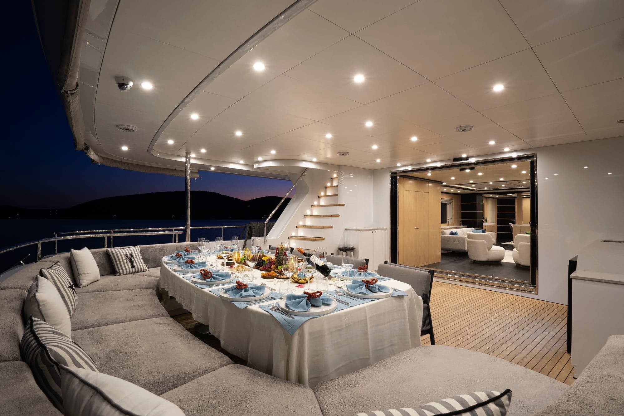 Dinner table on the aft deck