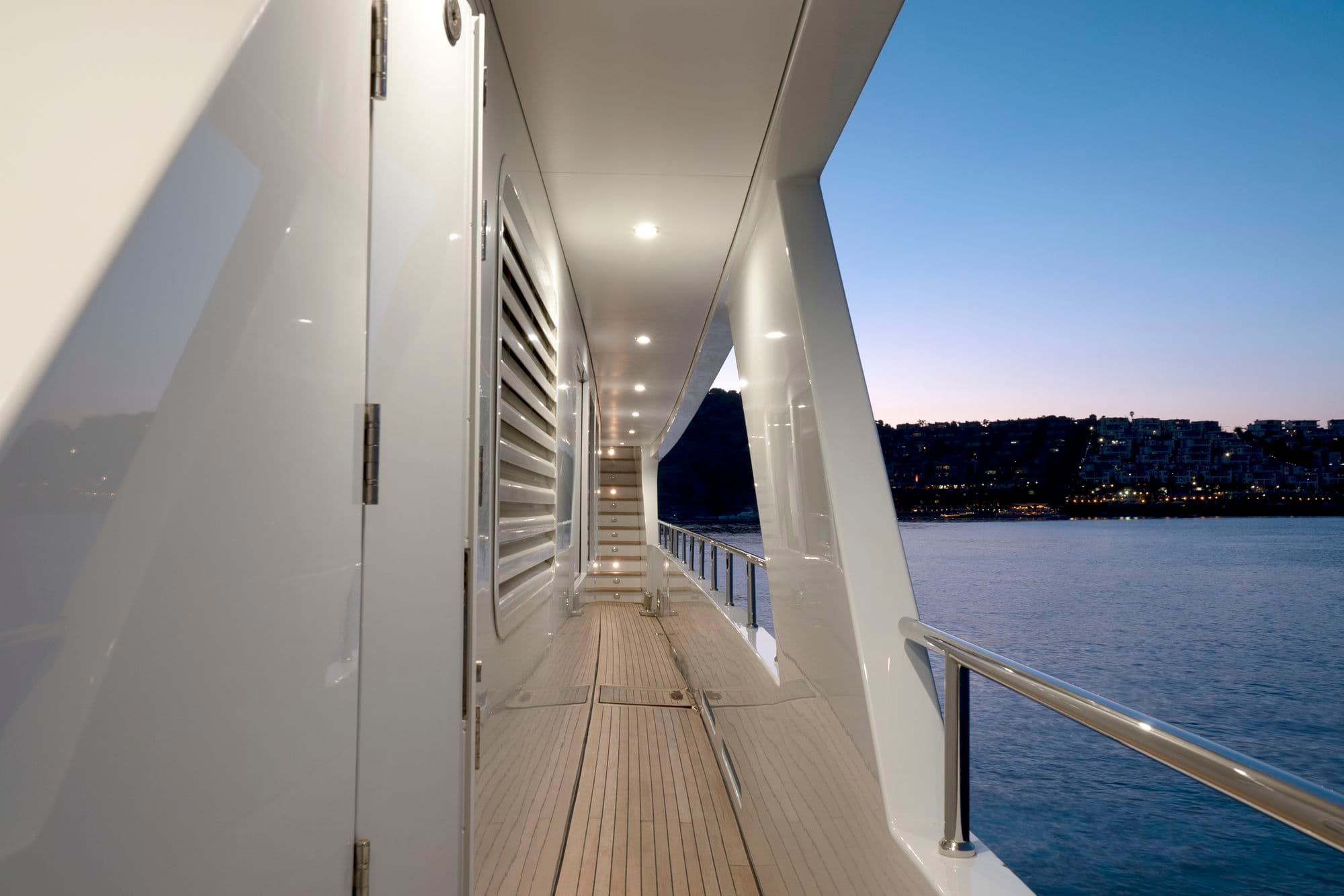 Side deck walkway at sunset