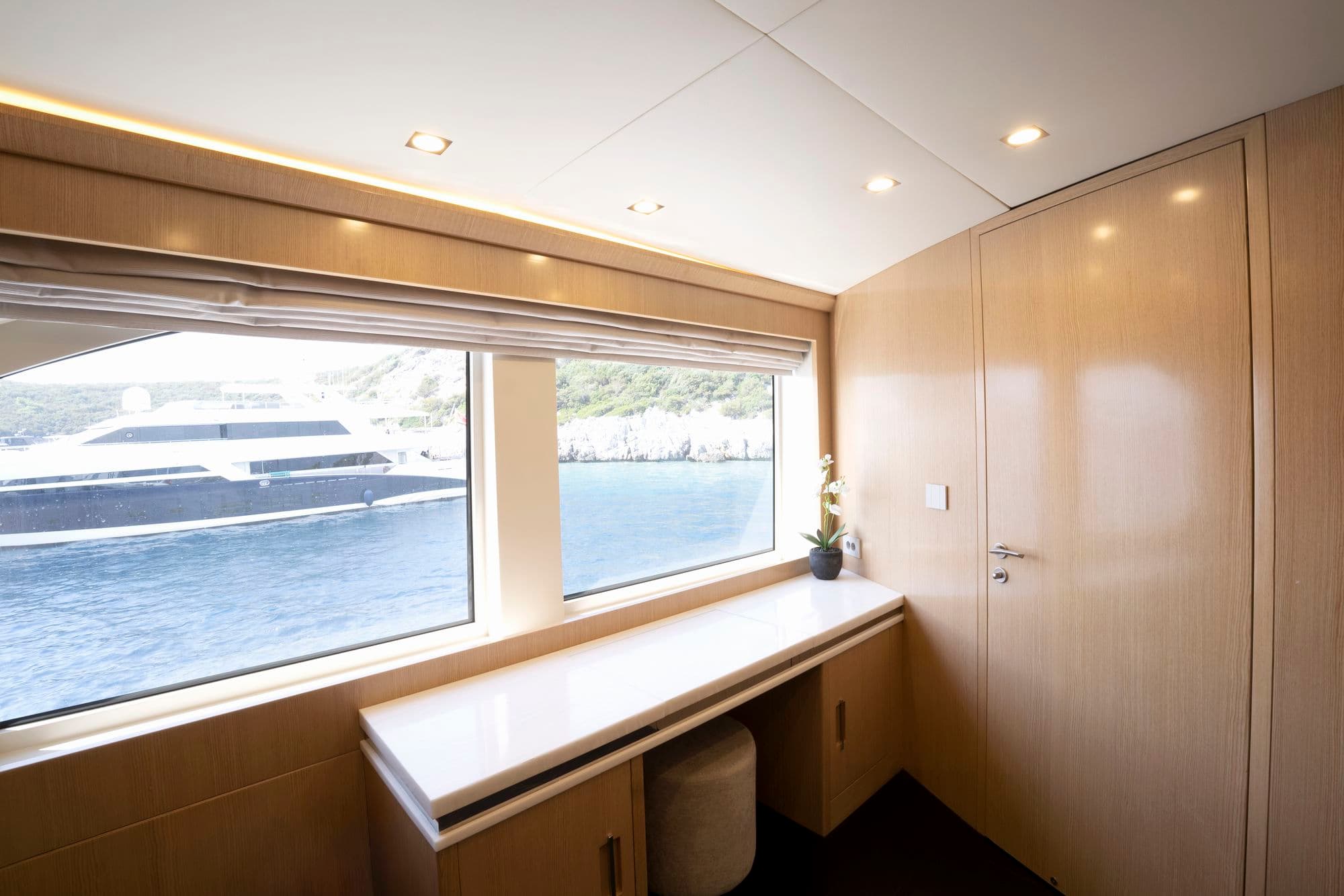 Dressing table with a sea view in the master cabin