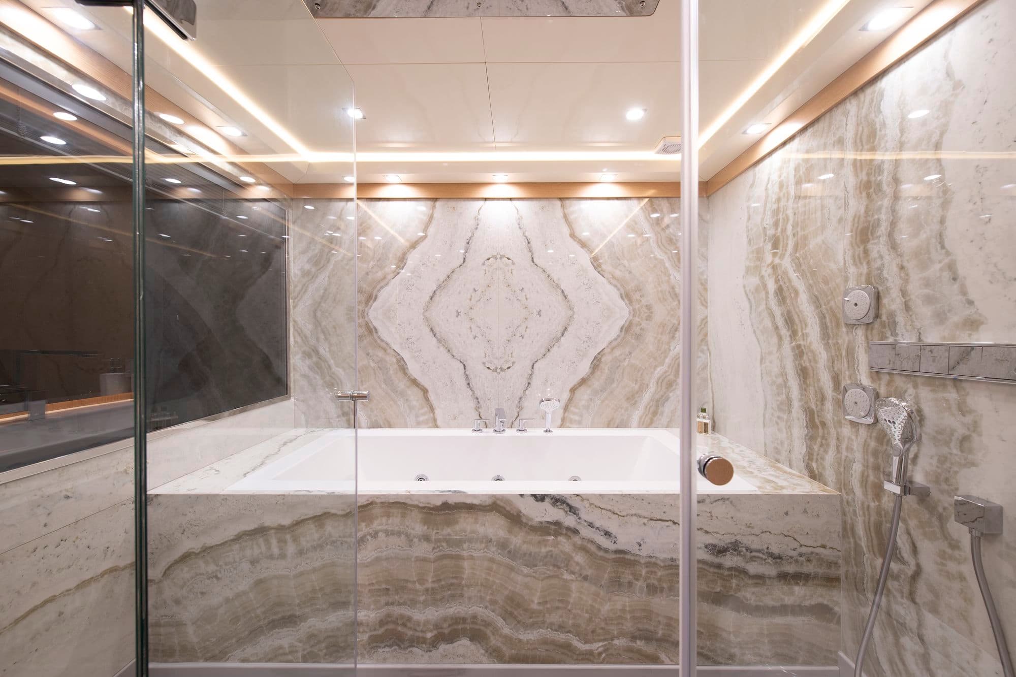 Marble bathtub in the master bathroom