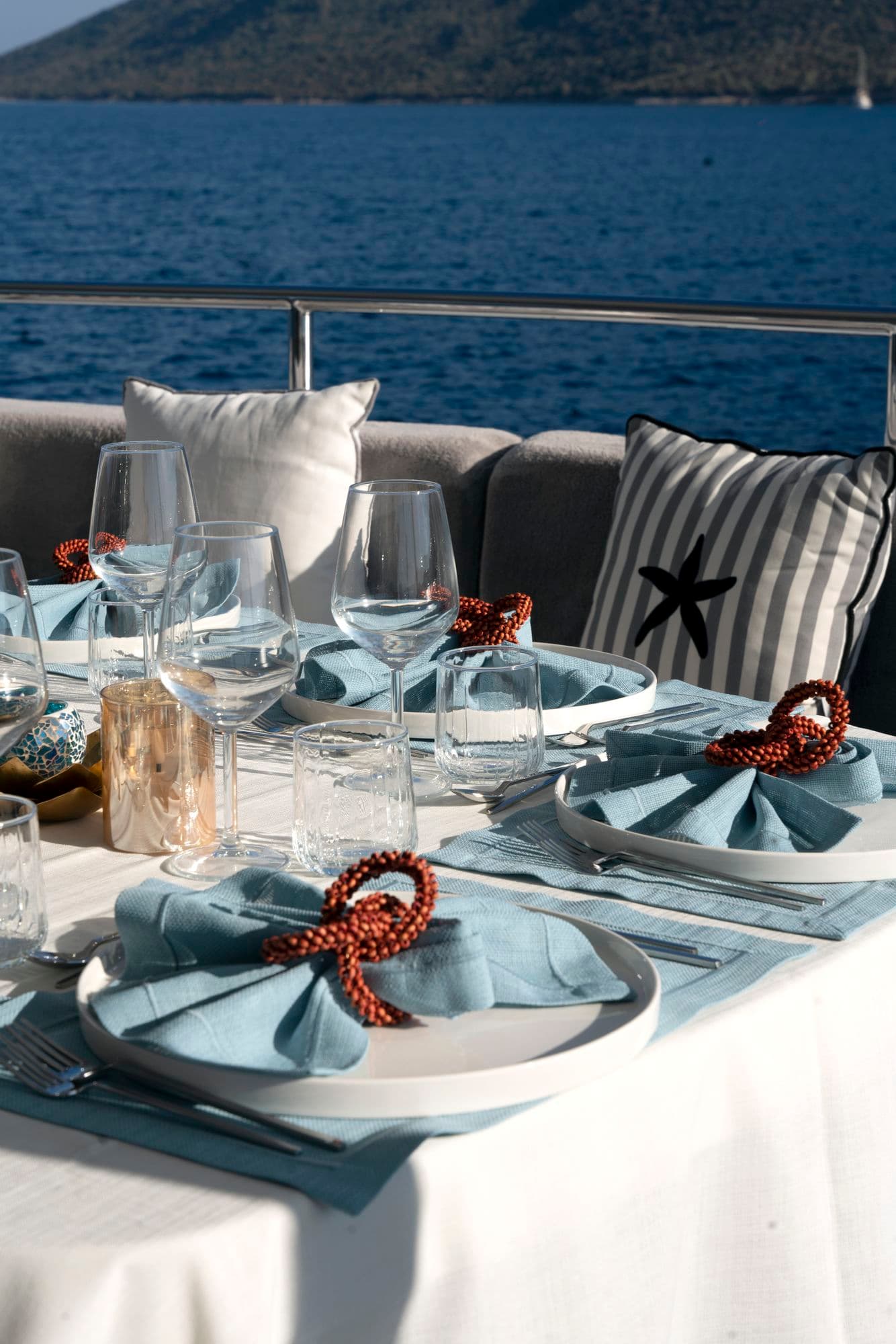 Detail of a table set on deck