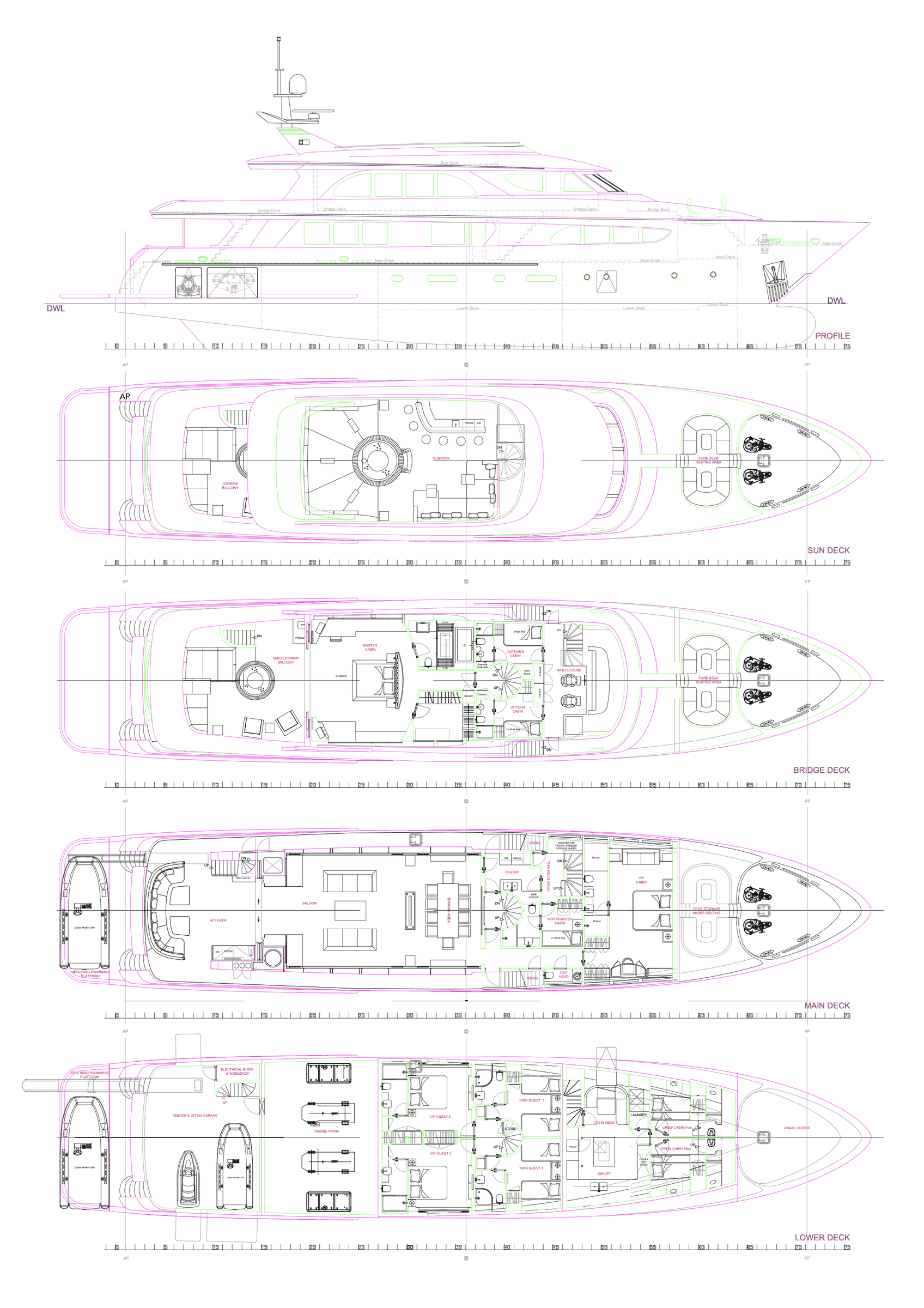 M/Y PRINCESS MELDA general arrangement and deck plan