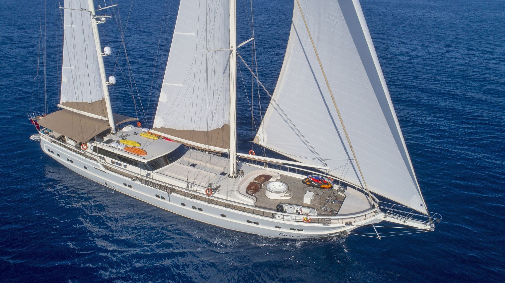 Aerial view of Queen of Salmakis under sail