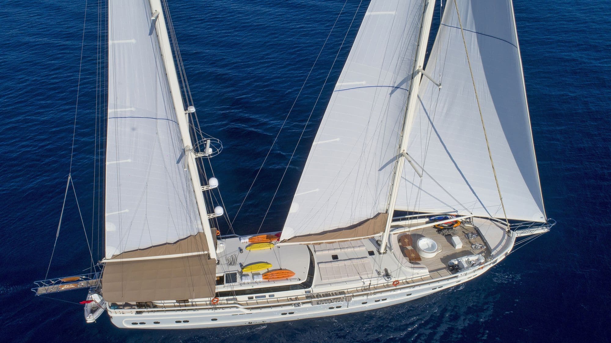 The deck of Queen of Salmakis from above, sails set