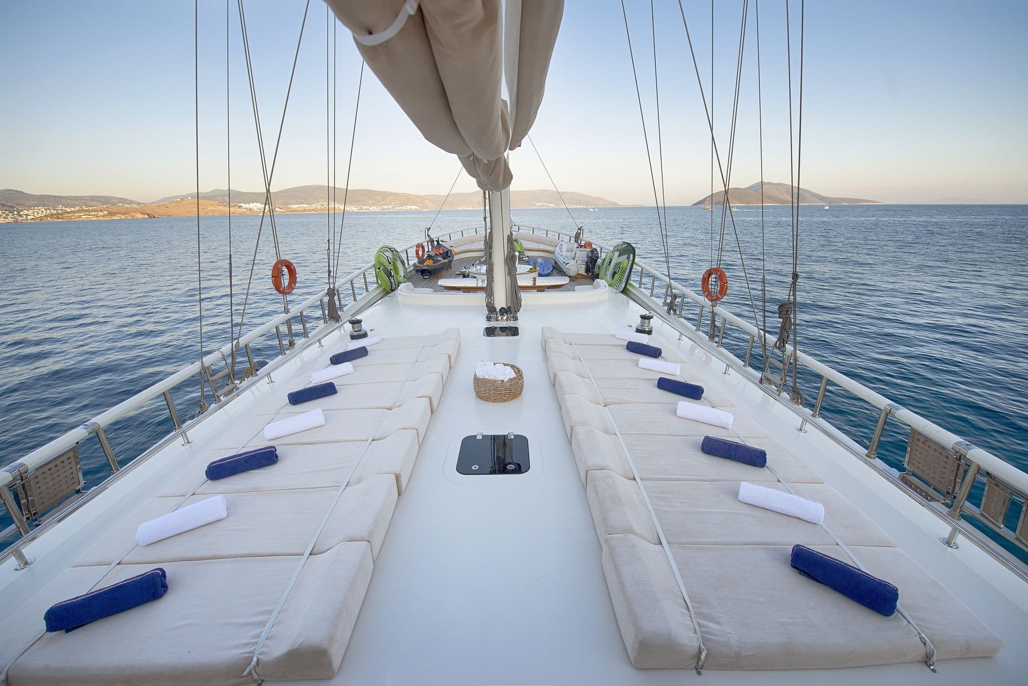 Sun pads on the foredeck