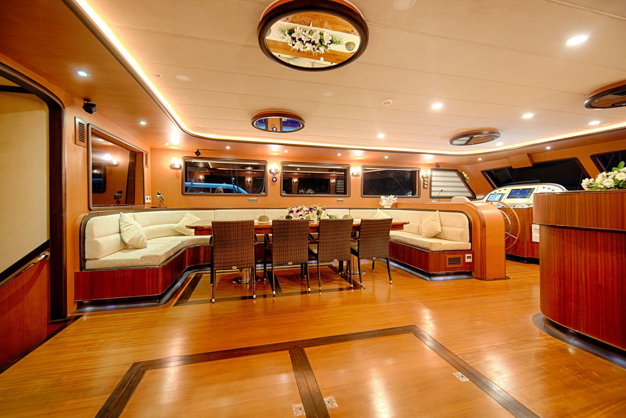 Wide-angle view of the saloon