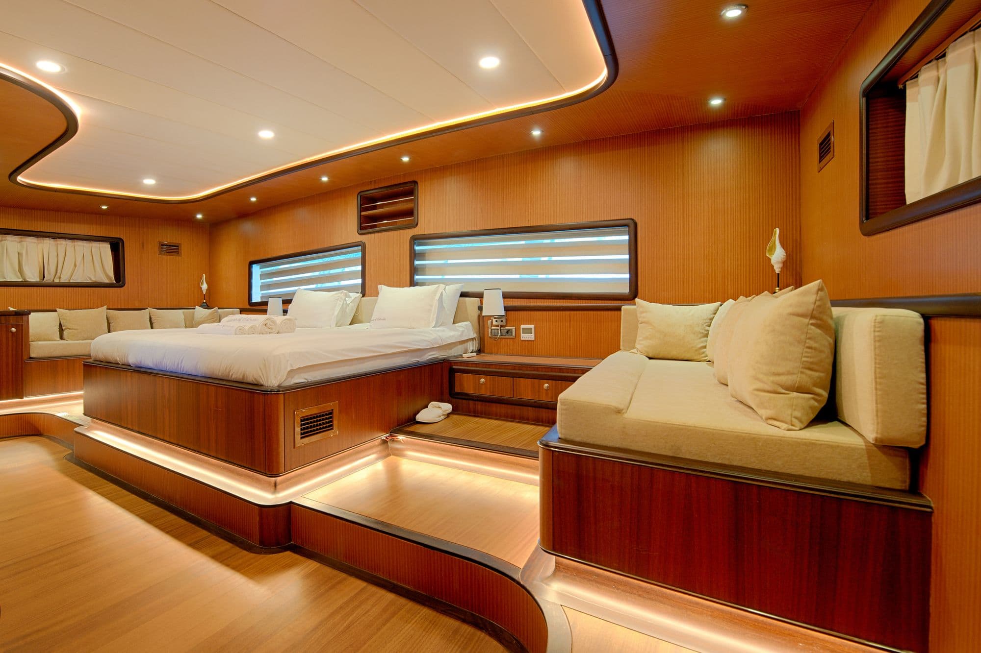 The seating area of the master cabin