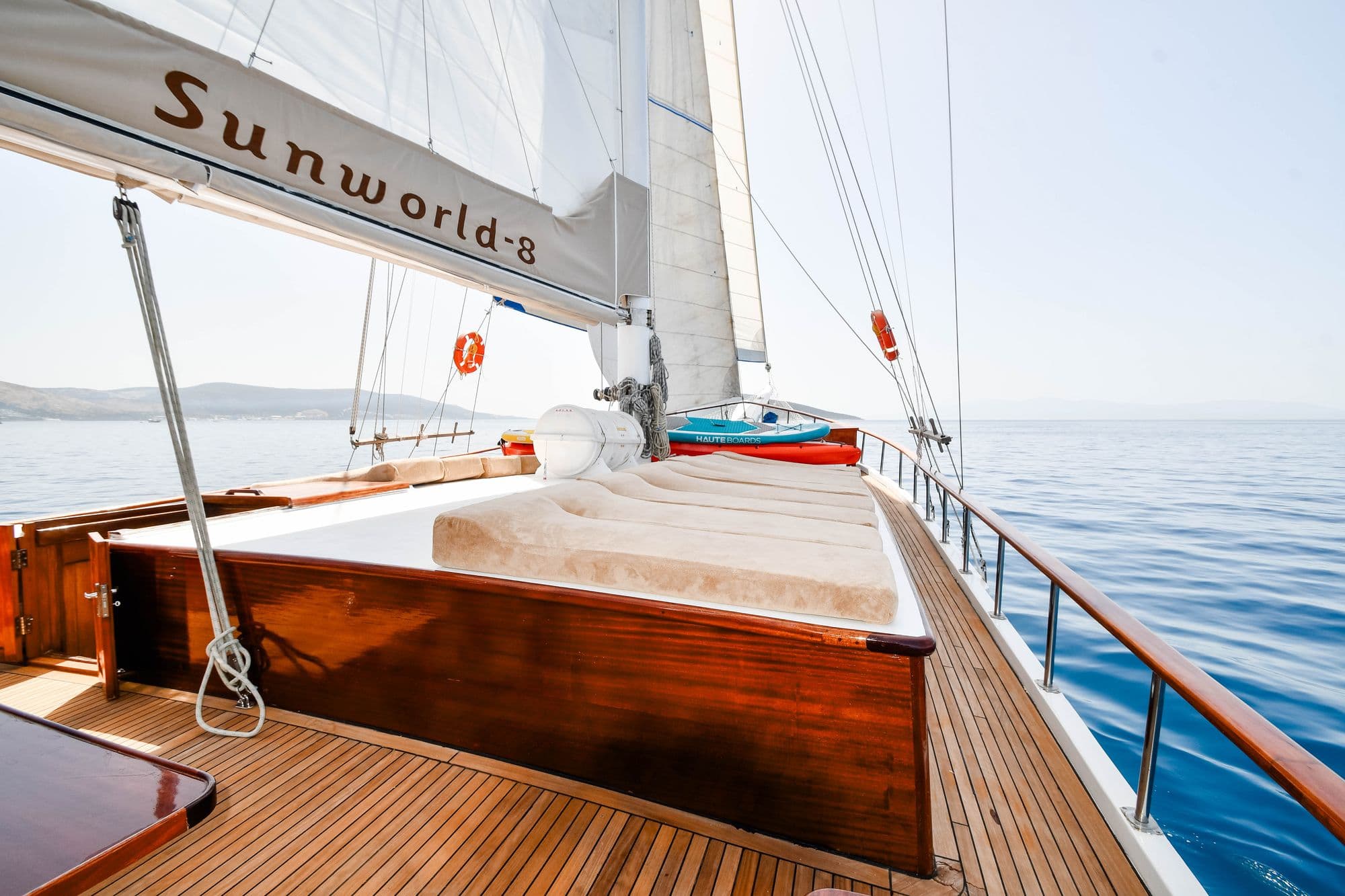 Sun pads on the foredeck